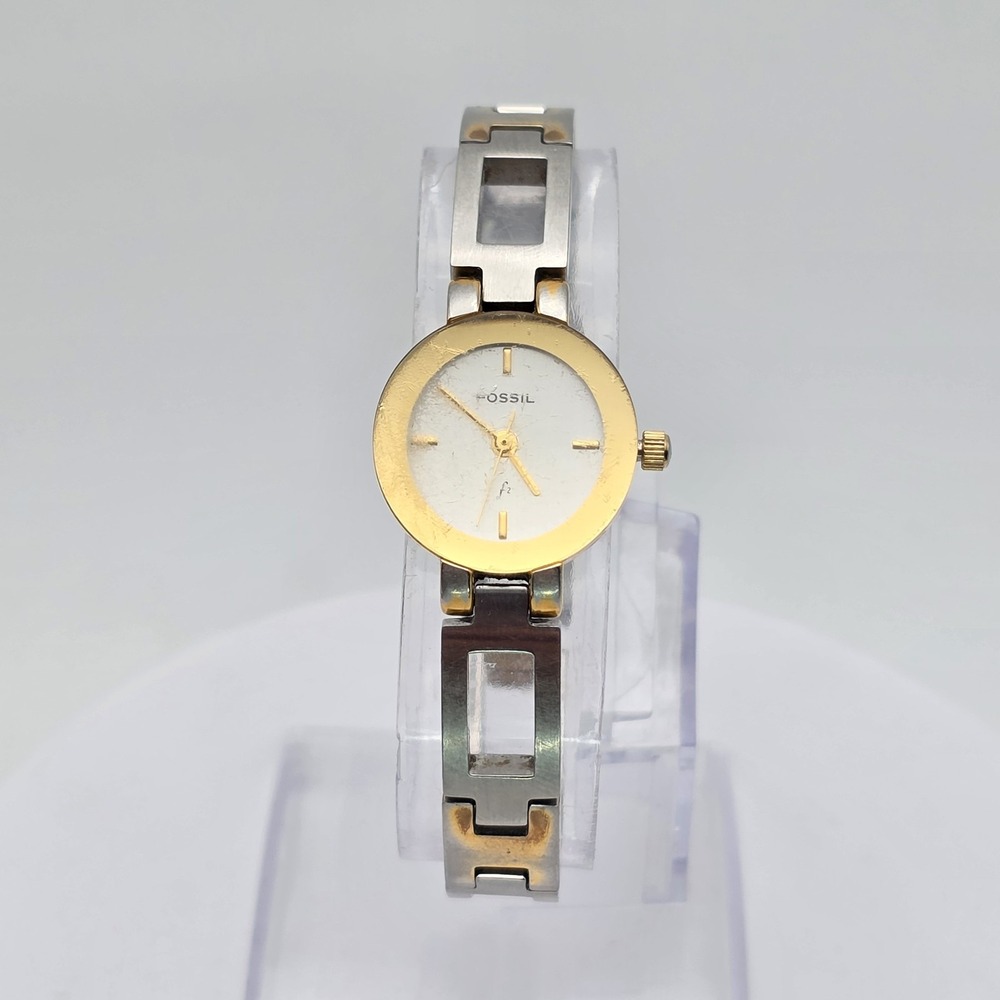 Vtg FOSSIL‎ F2 Ladies Watch Gold & Silver Tone Bracelet  1 Extender New Battery